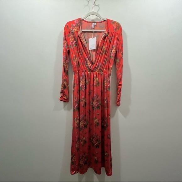 NWT & OTHER STORIES Orange Floral Midi Dress - Picture 4 of 12